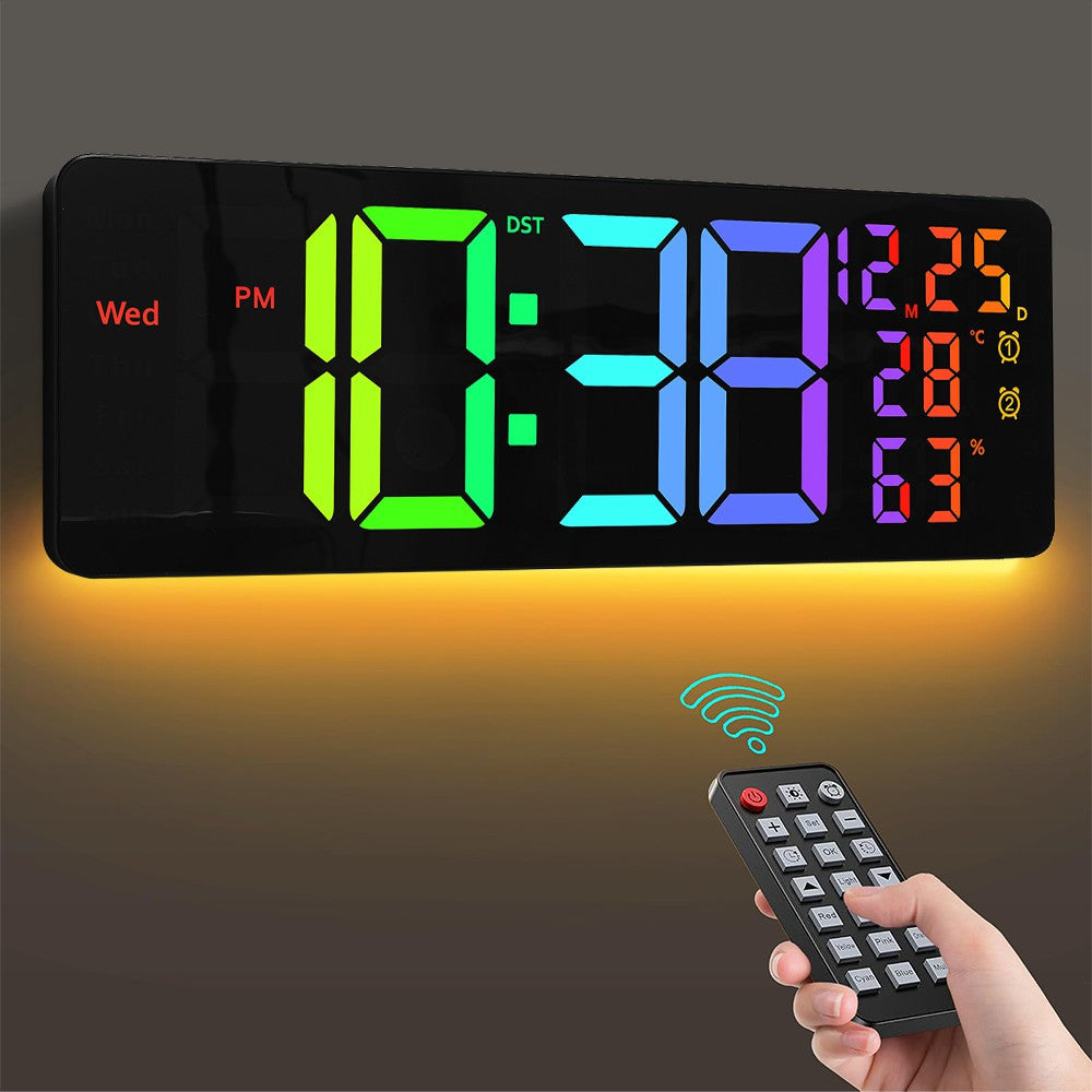 Horloge murale LED 43 cm avec télécommande et hygromètre