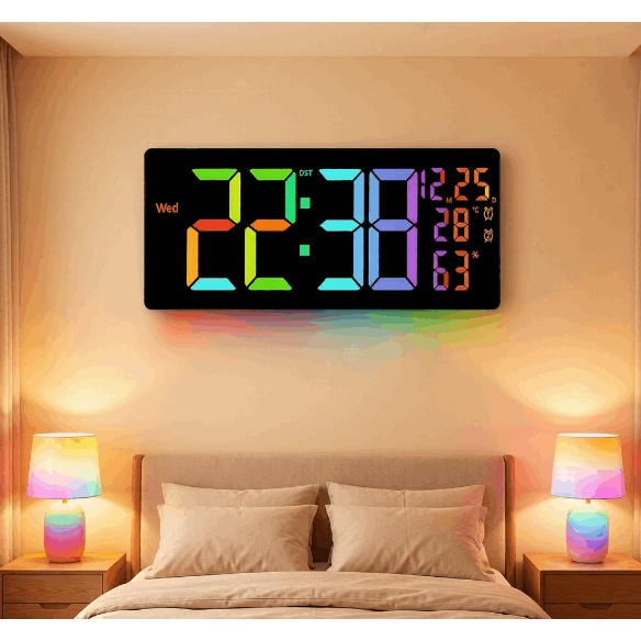 Horloge murale LED 43 cm avec télécommande et hygromètre