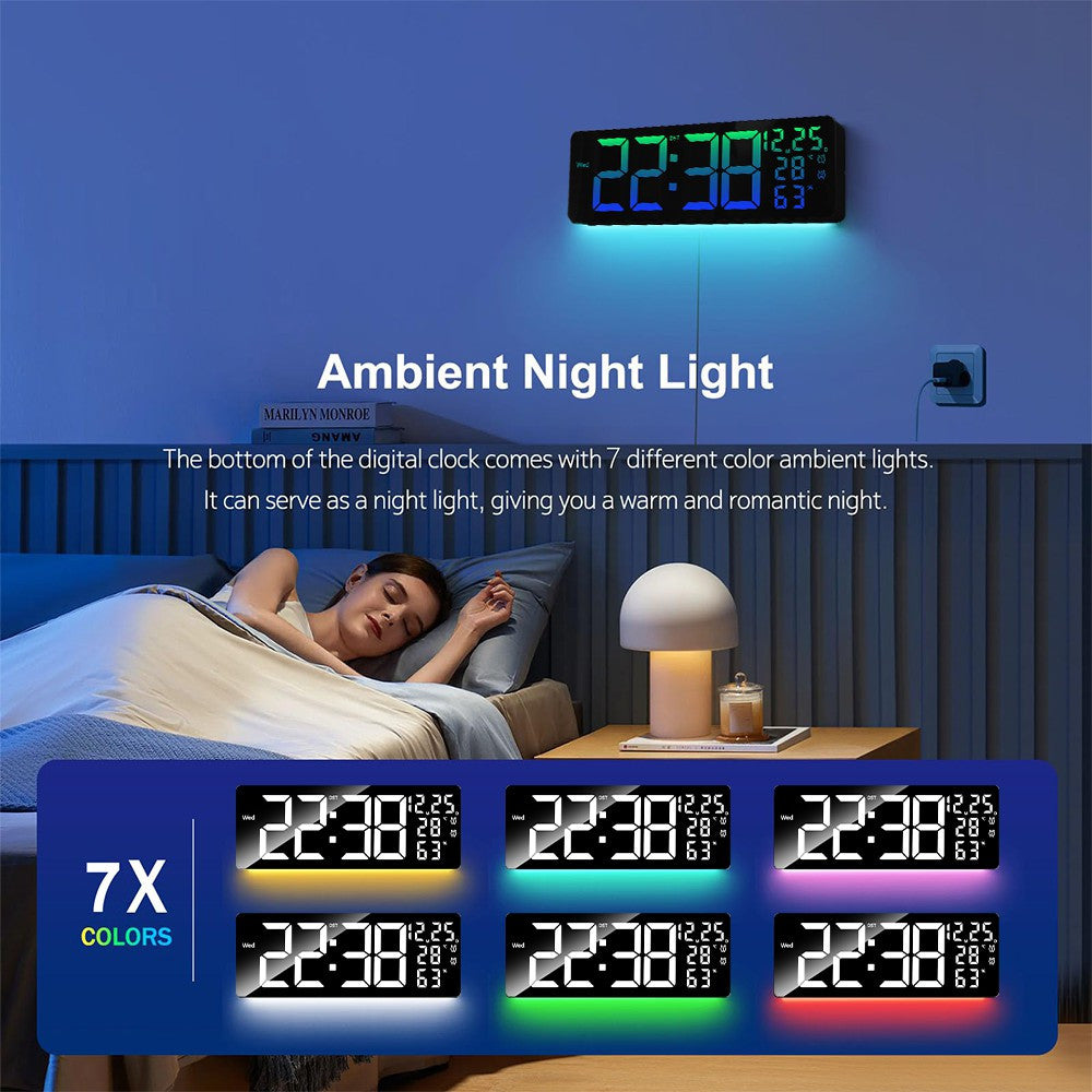 Horloge murale LED 43 cm avec télécommande et hygromètre