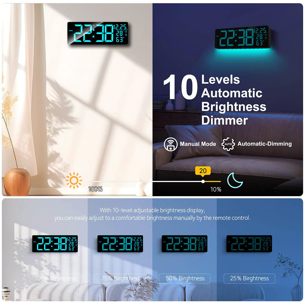 Horloge murale LED 43 cm avec télécommande et hygromètre