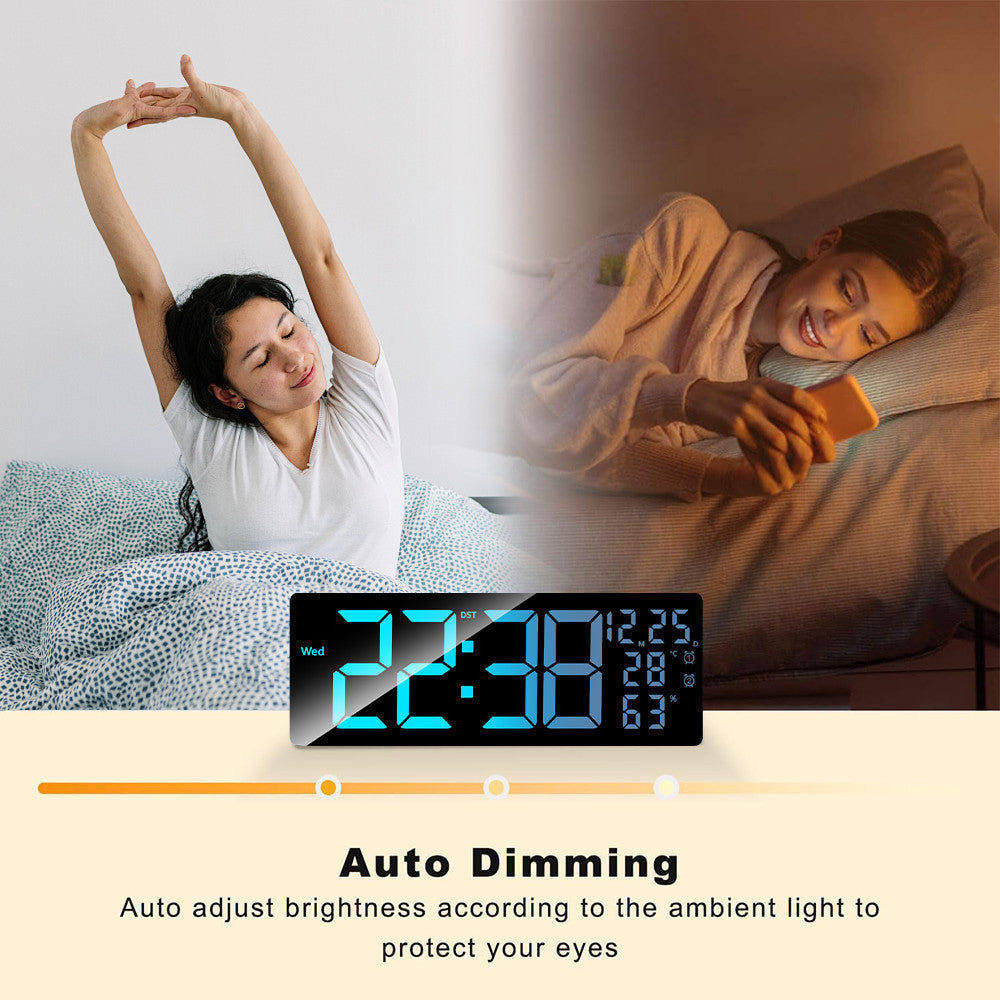 Horloge murale LED 43 cm avec télécommande et hygromètre