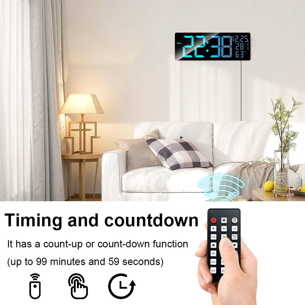 Horloge murale LED 43 cm avec télécommande et hygromètre