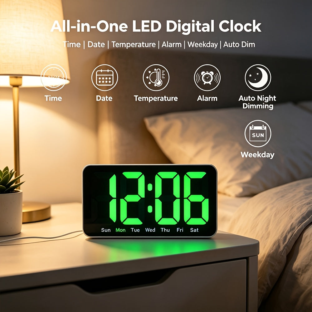 Horloge murale LED 26 cm au cadre blanc et grands chiffres