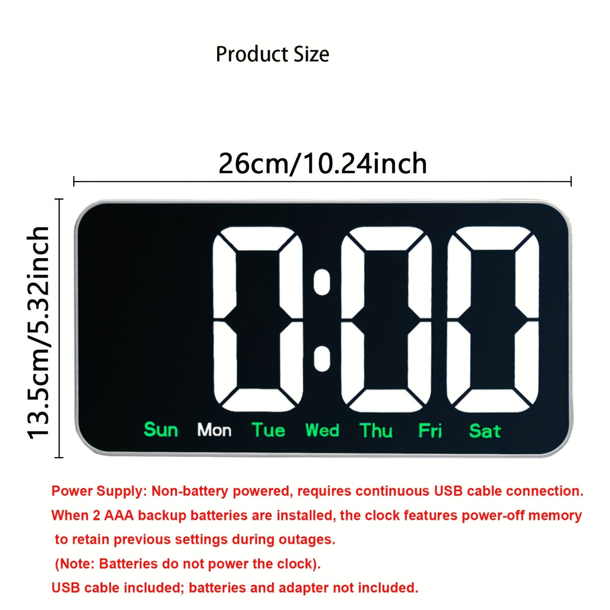 Horloge murale LED 26 cm au cadre blanc et grands chiffres