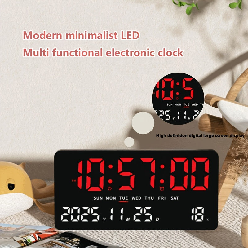Horloge murale LED noire à secondes et cinq coloris d'écran
