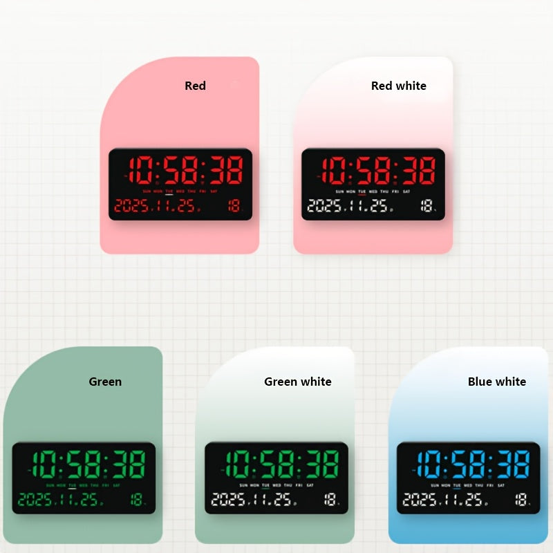 Horloge murale LED noire à secondes et cinq coloris d'écran