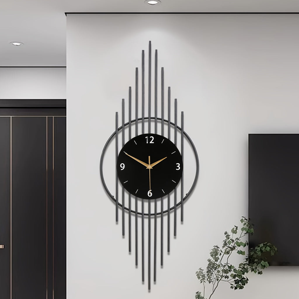 Horloge murale design en métal noir, aiguilles dorées 75 cm
