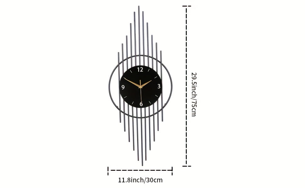 Horloge murale design en métal noir, aiguilles dorées 75 cm