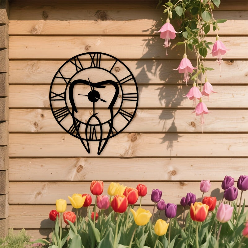 Horloge murale en métal noir, silhouette de dent, 50 cm