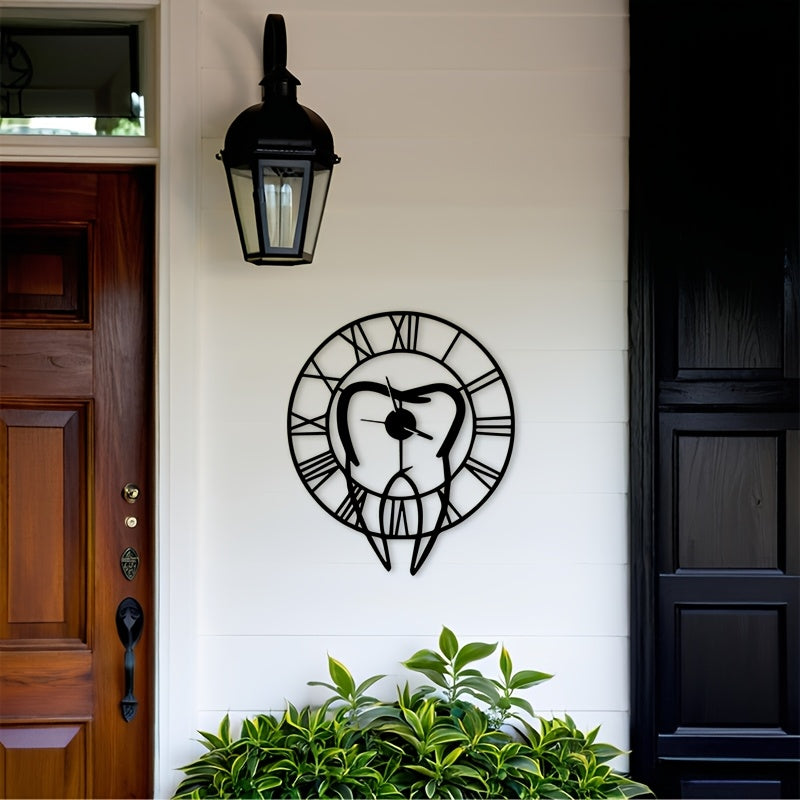 Horloge murale en métal noir, silhouette de dent, 50 cm