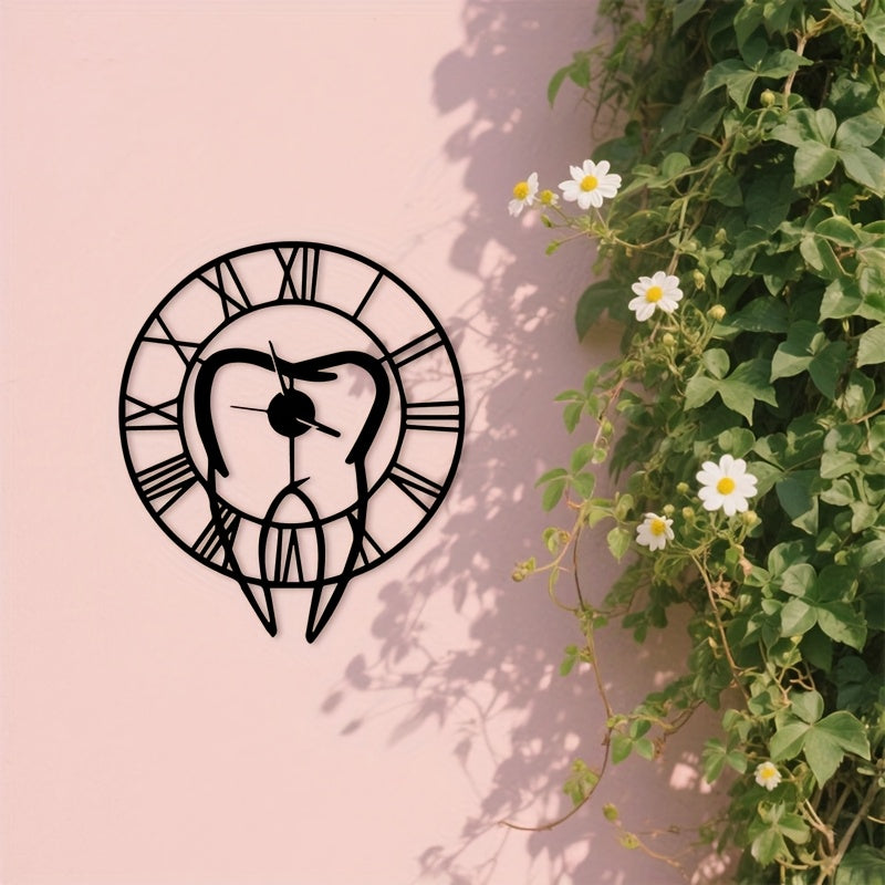 Horloge murale en métal noir, silhouette de dent, 50 cm