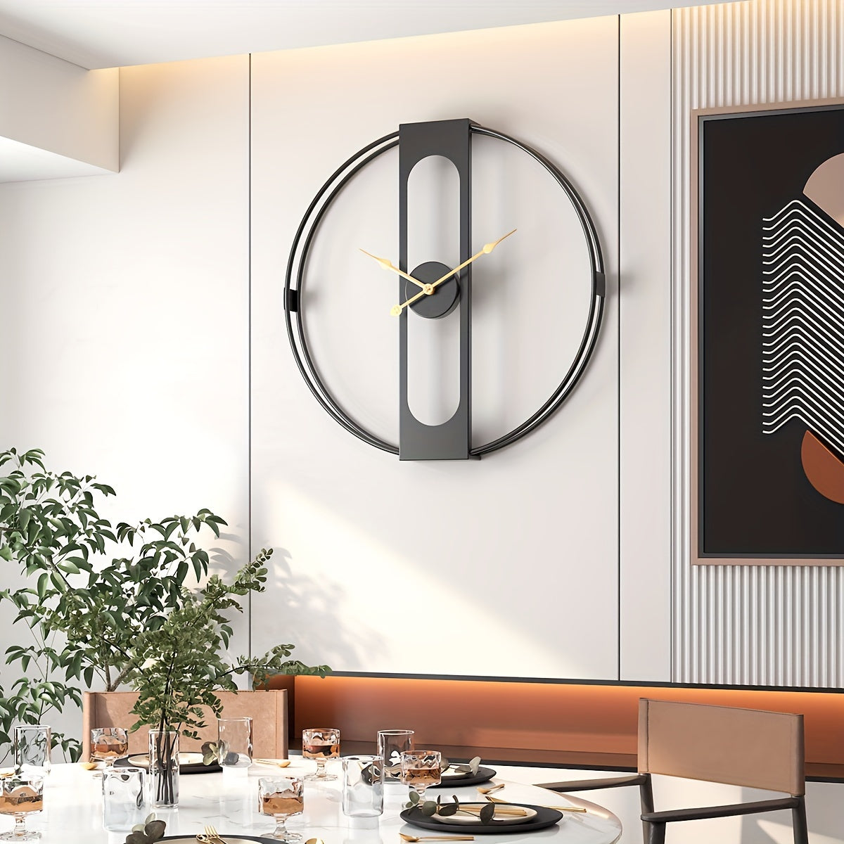 Horloge murale ronde en métal noir Ø 50 cm et relief 3D creux