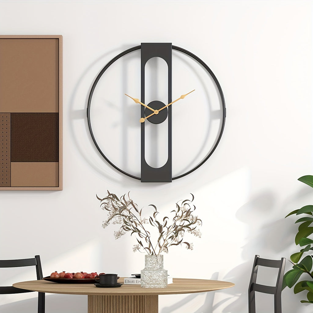 Horloge murale ronde en métal noir Ø 50 cm et relief 3D creux