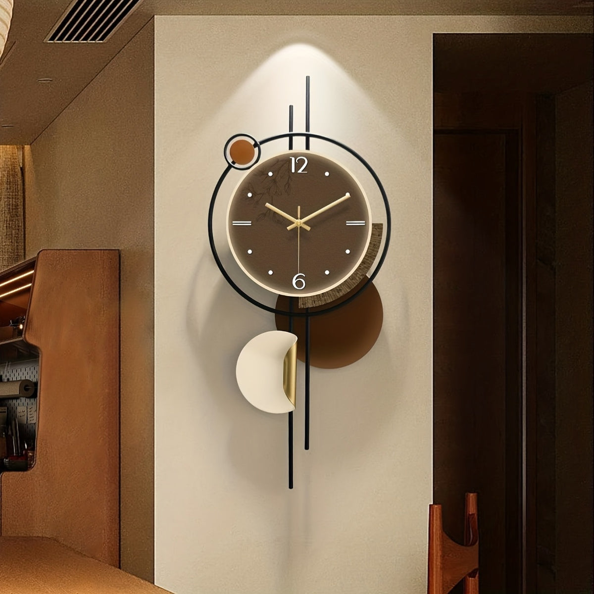 Horloge murale moderne en métal, grand cadran brun 70 cm