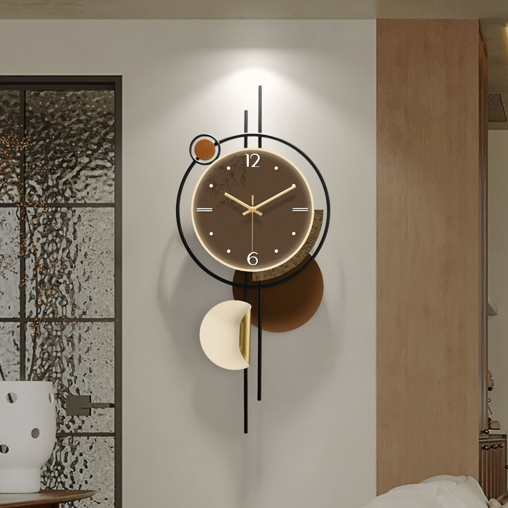 Horloge murale moderne en métal, grand cadran brun 70 cm