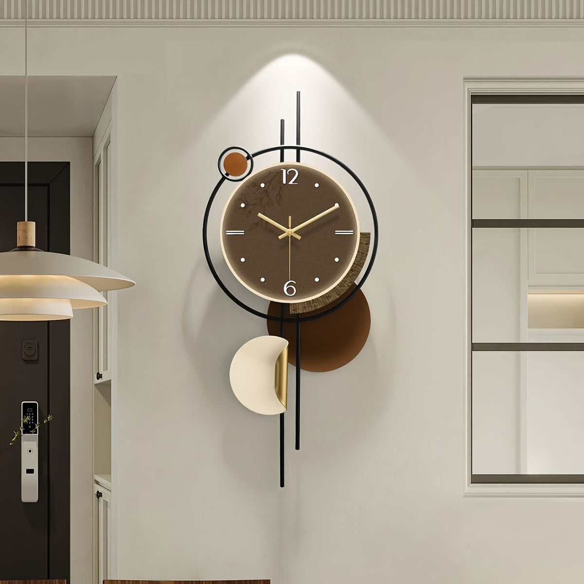 Horloge murale moderne en métal, grand cadran brun 70 cm