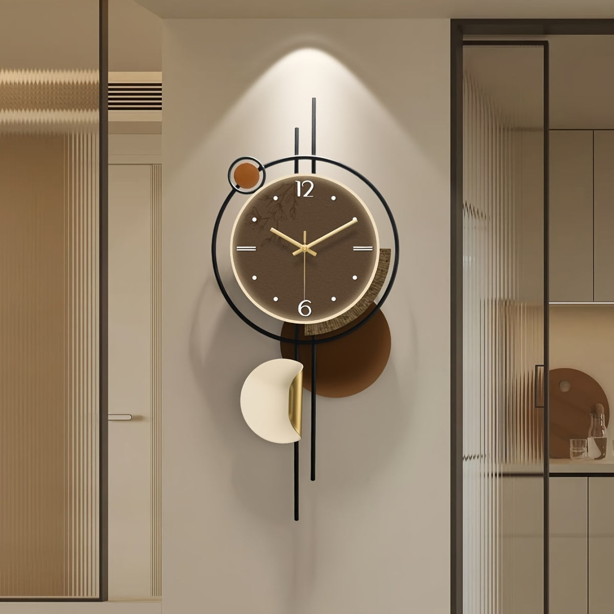 Horloge murale moderne en métal, grand cadran brun 70 cm