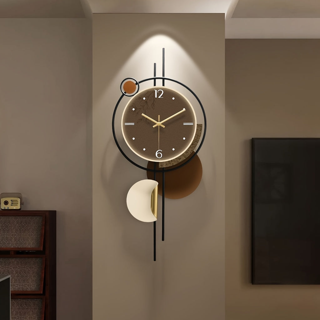 Horloge murale moderne en métal, grand cadran brun 70 cm