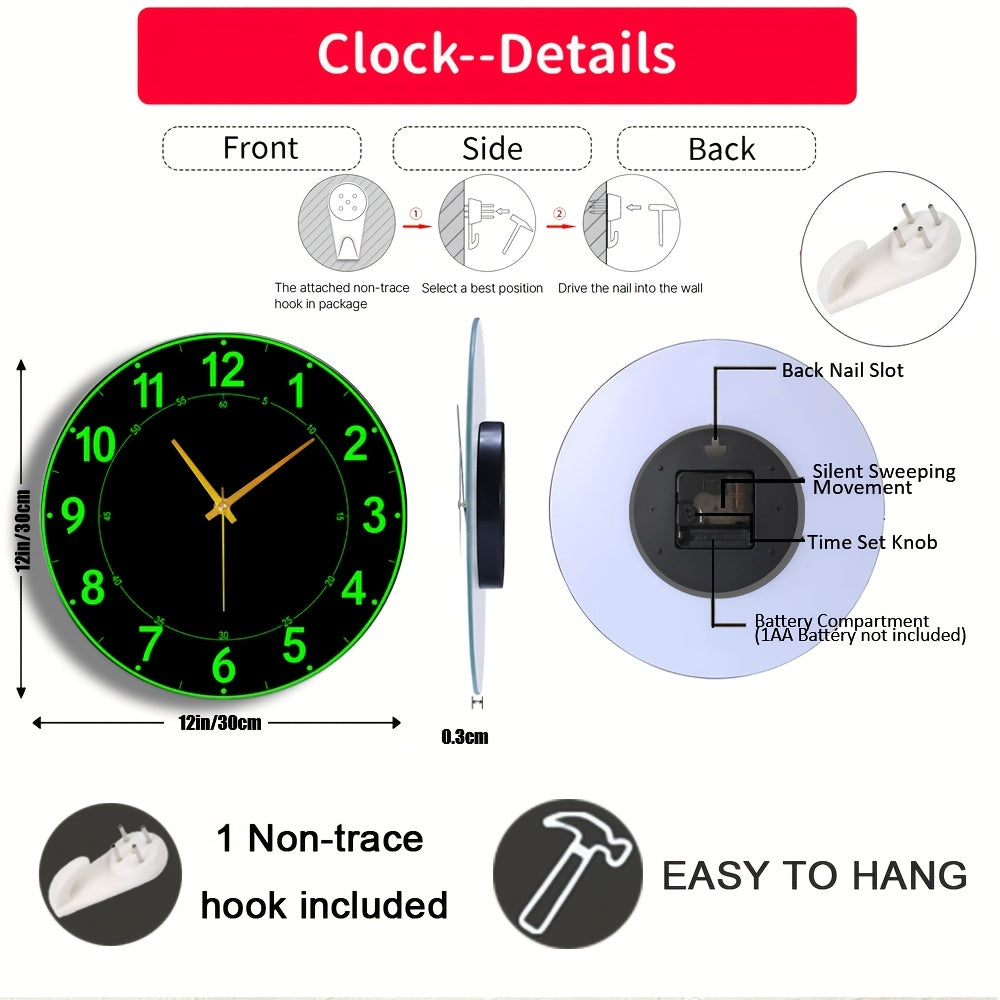 Horloge murale moderne à chiffres verts, cadran ultra-plat