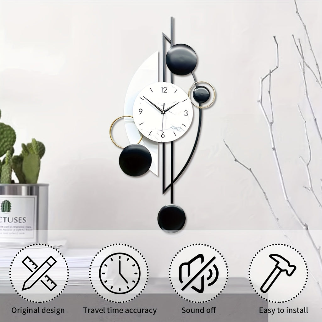 Horloge murale design noir et blanc de 78 cm, finition mate