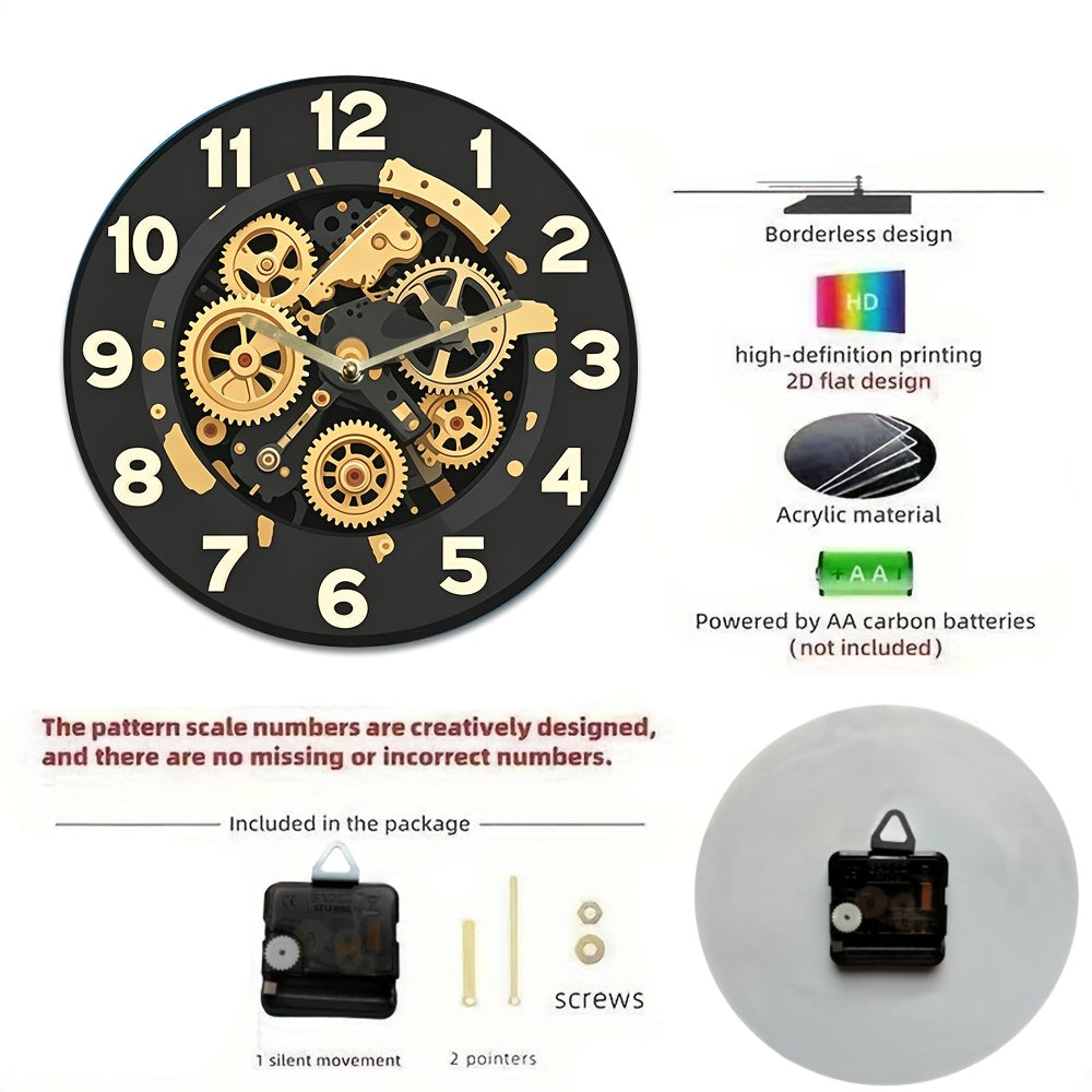 Horloge murale noire à aiguilles dorées, 20 cm pour un bureau