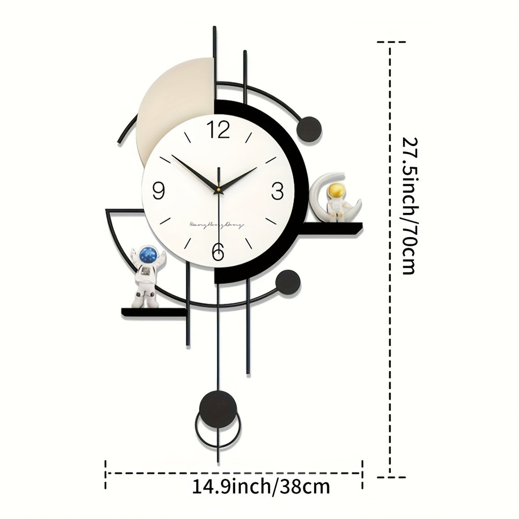 Horloge murale noire à figurines astronautes, 38 x 70 cm