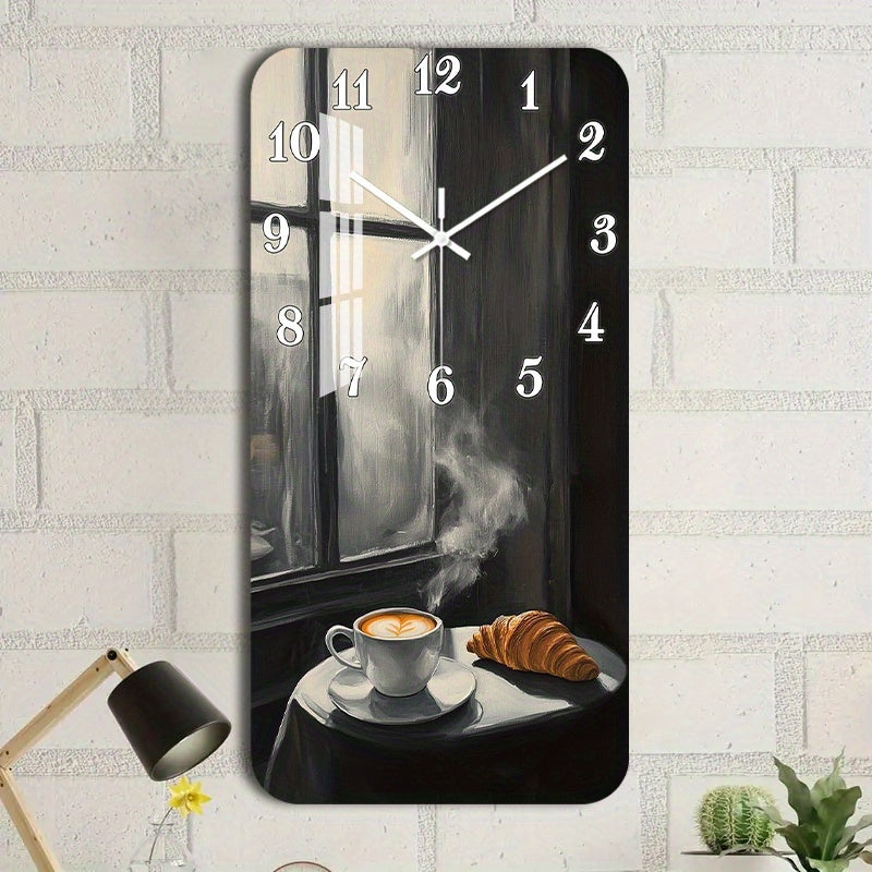 Horloge murale rectangulaire noire à motif de café peint