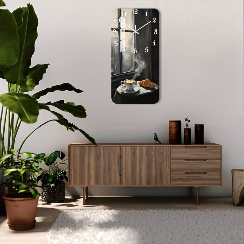 Horloge murale rectangulaire noire à motif de café peint