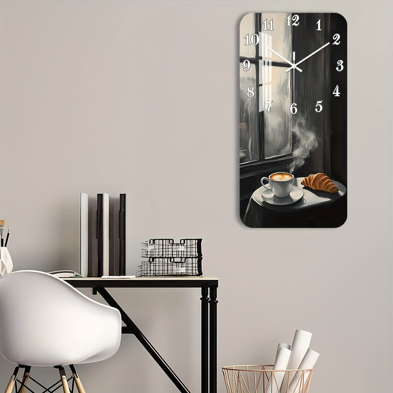 Horloge murale rectangulaire noire à motif de café peint