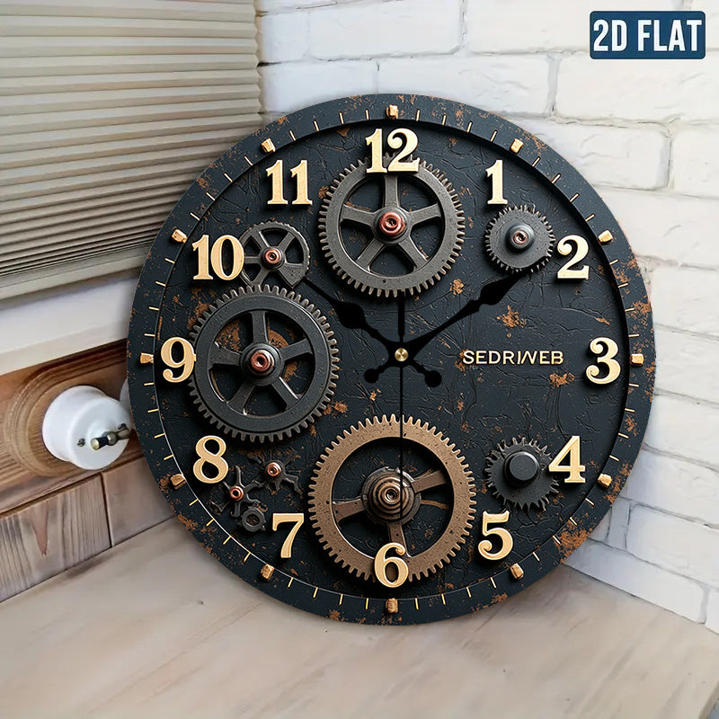 Horloge murale noire à rouages patinés en bois, 20 à 35 cm