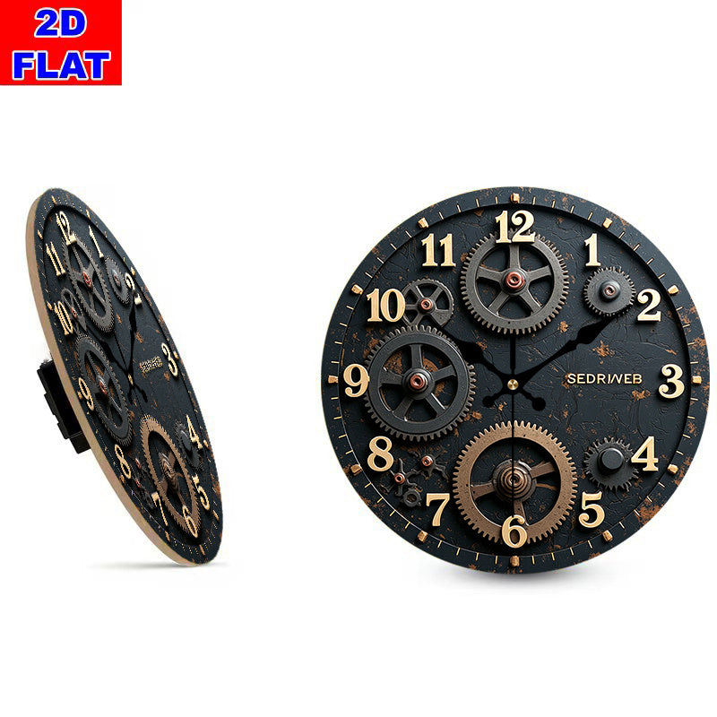 Horloge murale noire à rouages patinés en bois, 20 à 35 cm