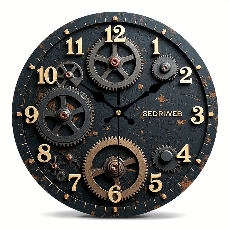 Horloge murale noire à rouages patinés en bois, 20 à 35 cm