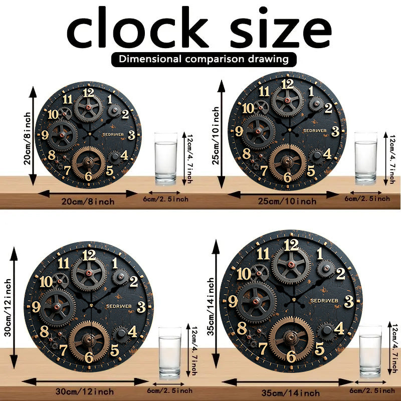 Horloge murale noire à rouages patinés en bois, 20 à 35 cm