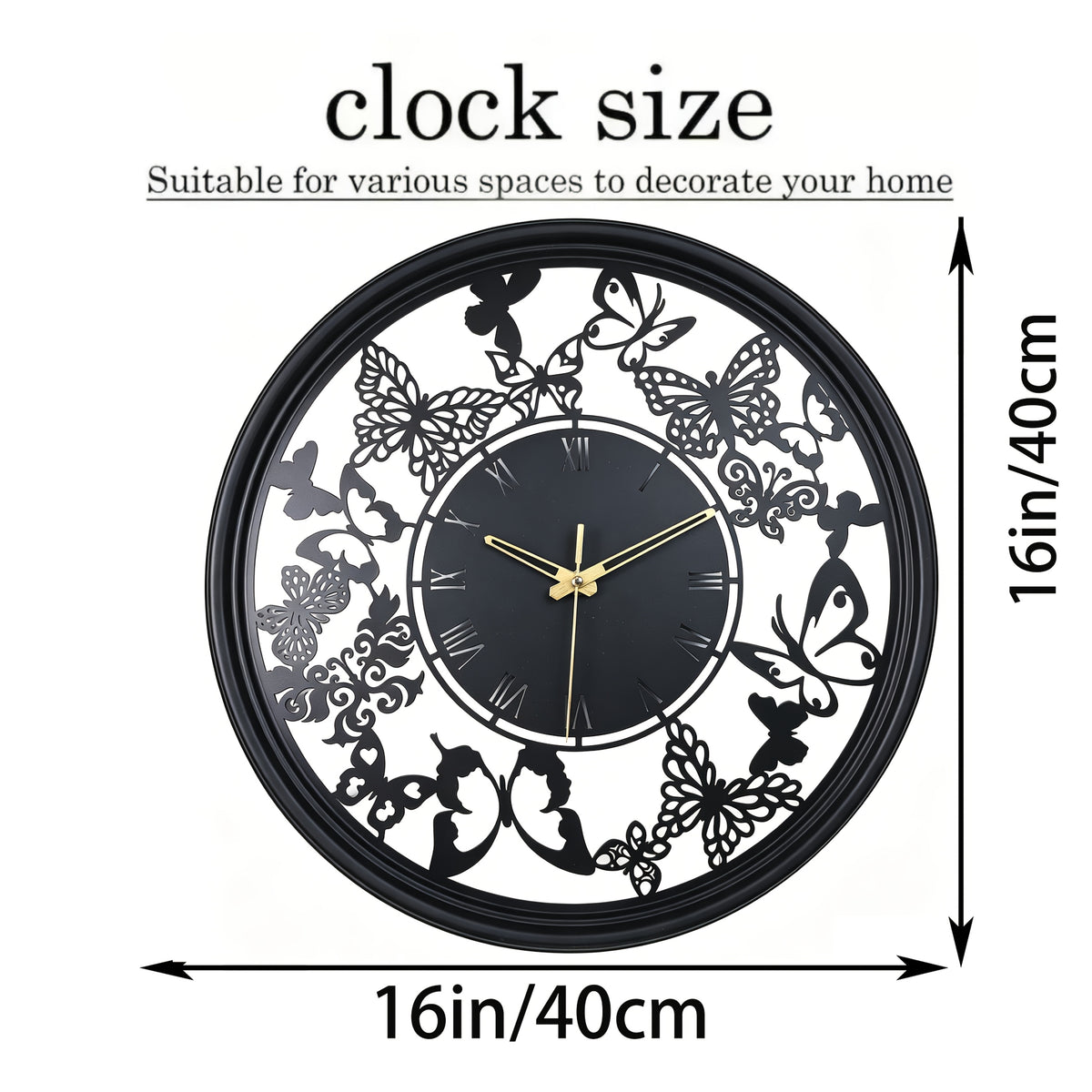 Horloge murale papillons ajourée en métal 40 cm, 3 finitions