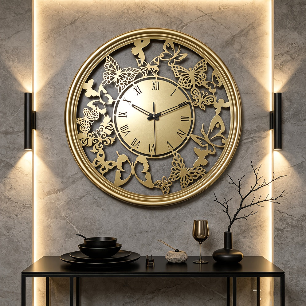 Horloge murale papillons ajourée en métal 40 cm, 3 finitions