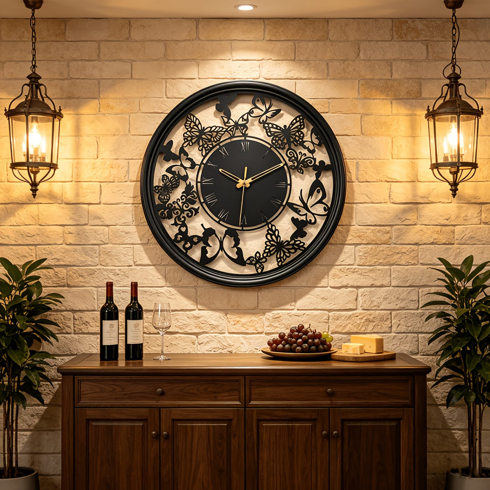 Horloge murale papillons ajourée en métal 40 cm, 3 finitions