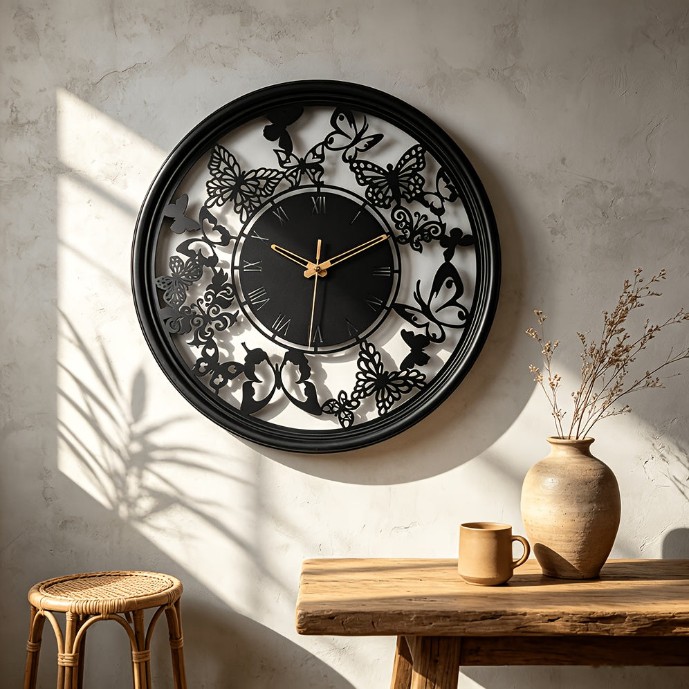Horloge murale papillons ajourée en métal 40 cm, 3 finitions