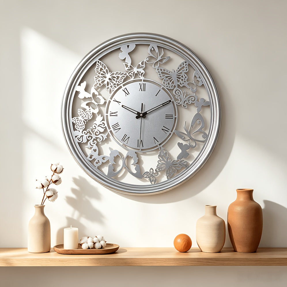 Horloge murale papillons ajourée en métal 40 cm, 3 finitions