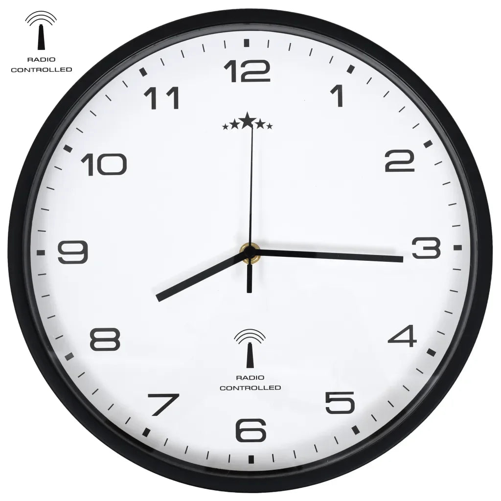 Horloge murale noire radio-pilotée, cadran blanc de 31 cm