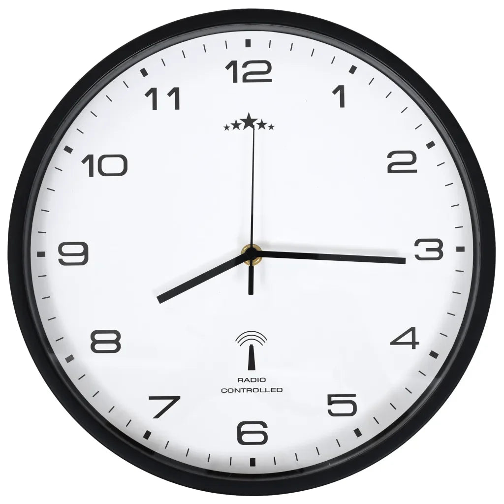 Horloge murale noire radio-pilotée, cadran blanc de 31 cm