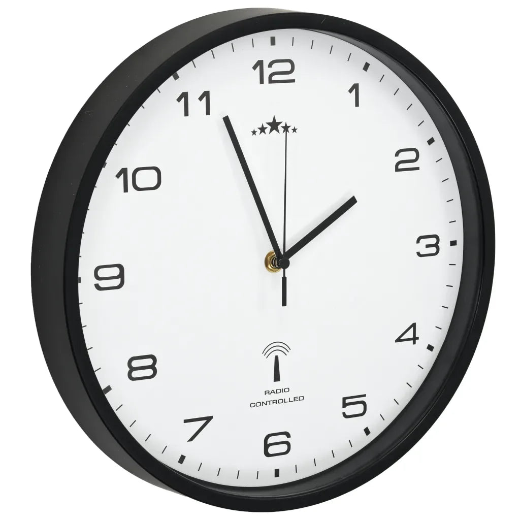 Horloge murale noire radio-pilotée, cadran blanc de 31 cm