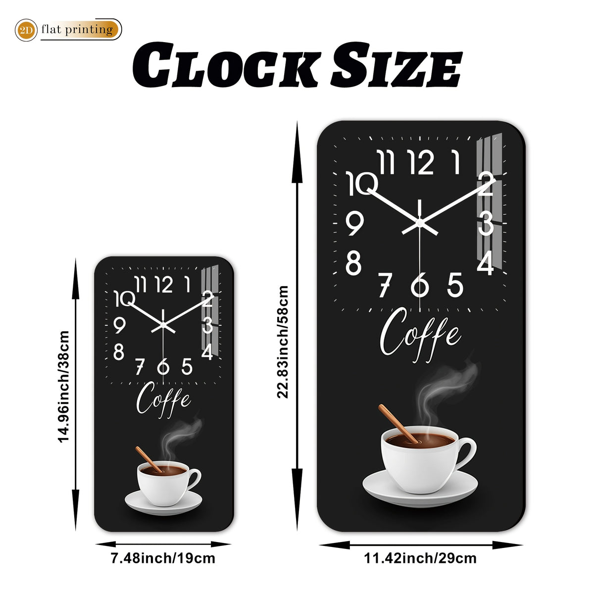 Horloge murale rectangulaire en bois, décor tasse de café