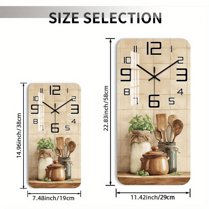 Horloge murale rectangulaire en bois à motif de cuisine