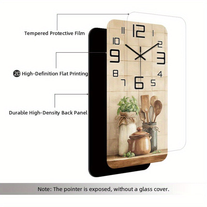Horloge murale rectangulaire en bois à motif de cuisine