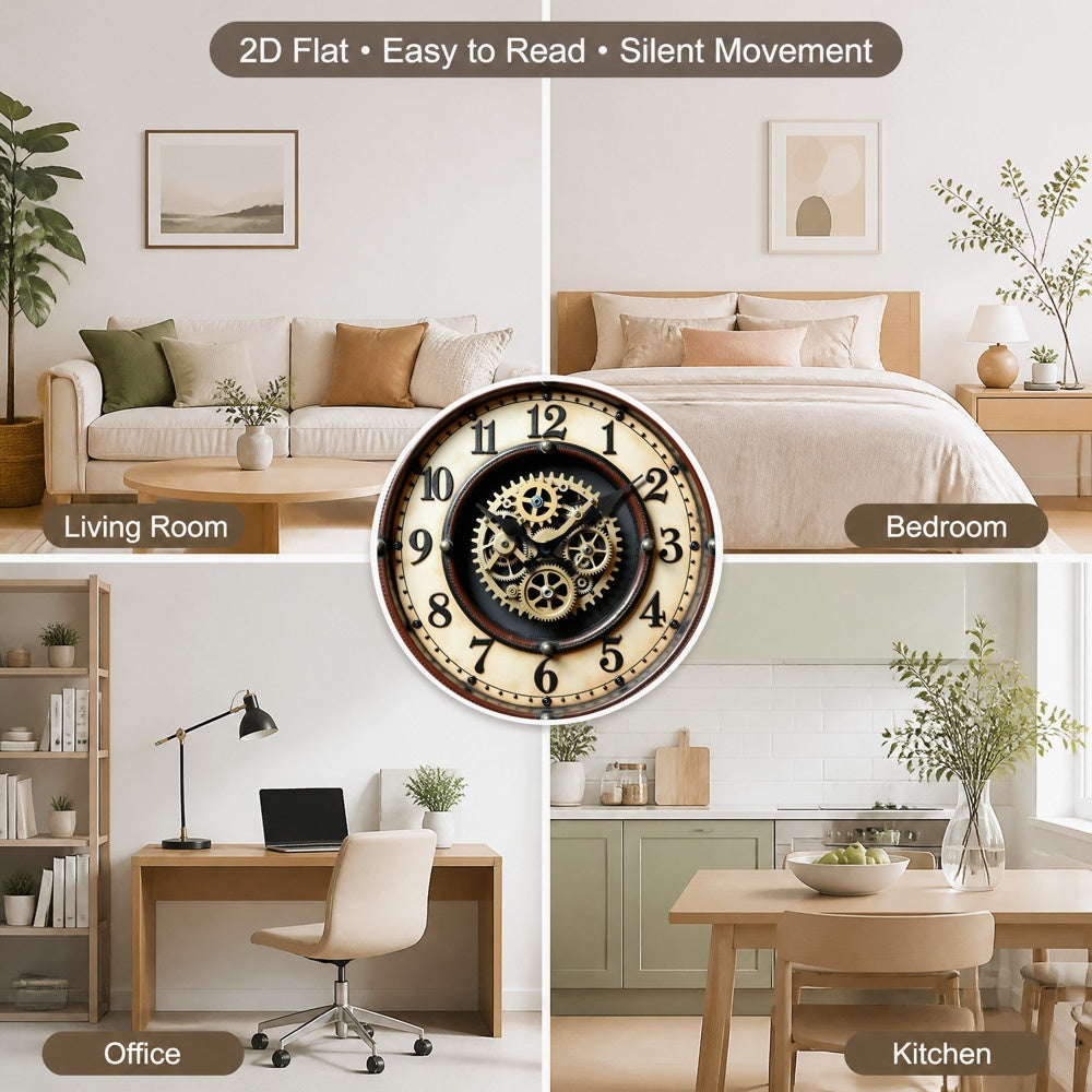 Horloge murale rétro industrielle en bois 30 cm pour cuisine