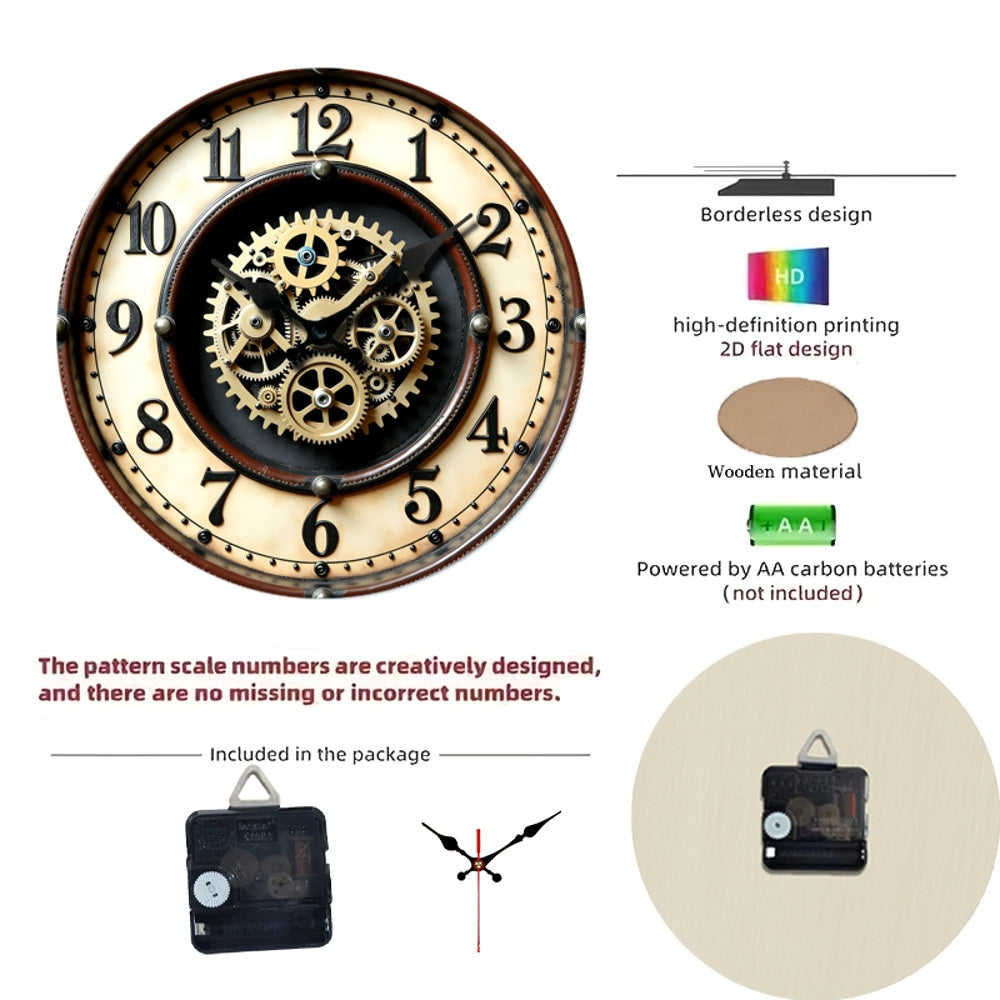Horloge murale rétro industrielle en bois 30 cm pour cuisine