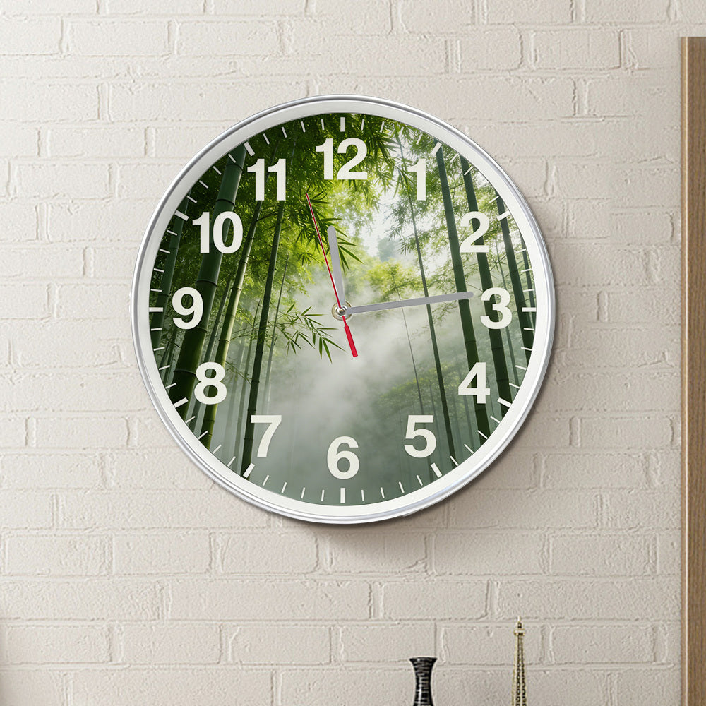 Horloge murale ronde décor forêt de bambou, 4 finitions