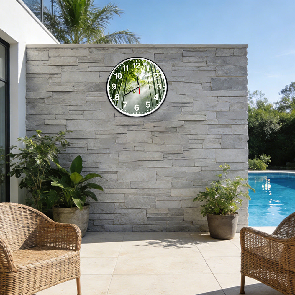 Horloge murale ronde décor forêt de bambou, 4 finitions