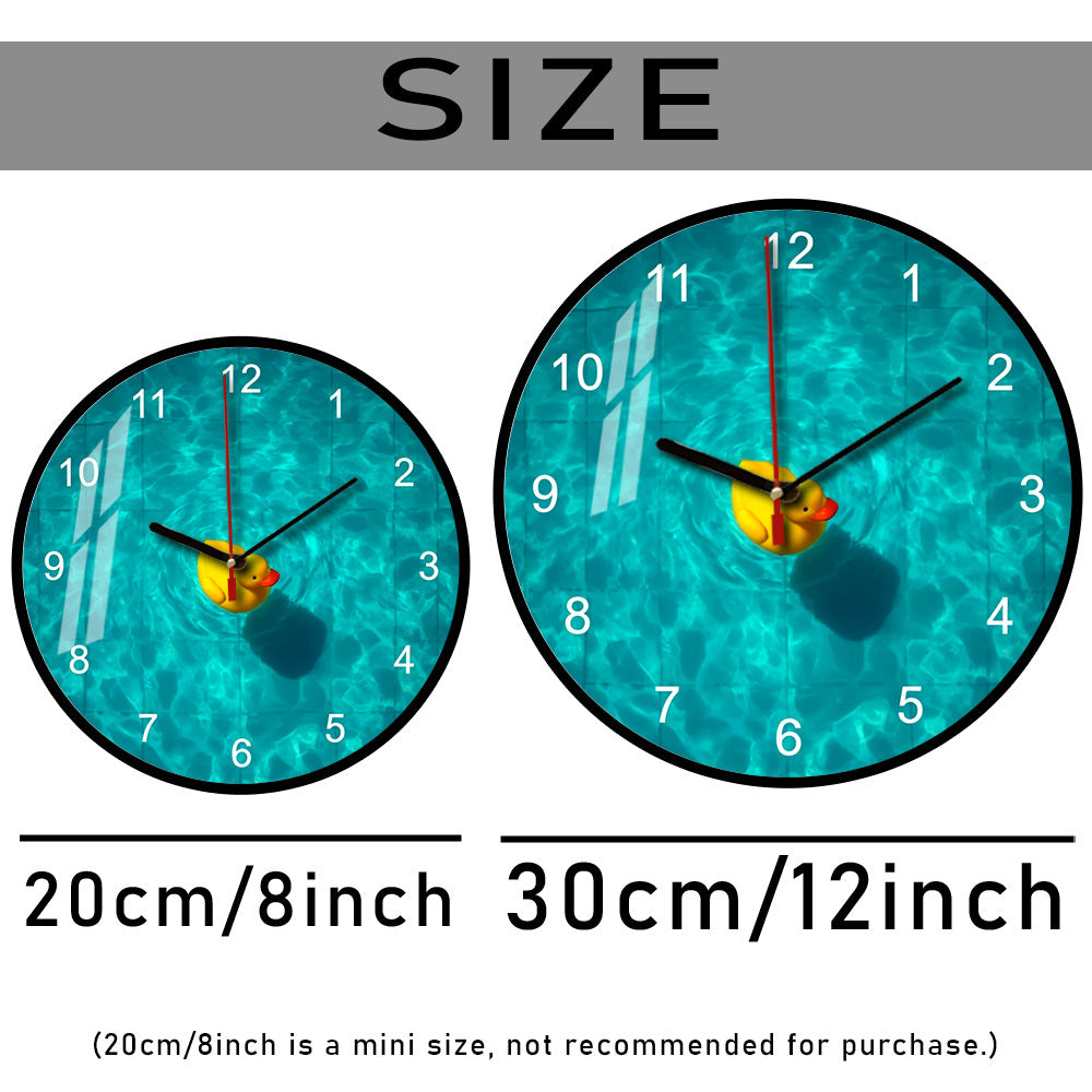 Horloge murale ronde à motif d'eau de piscine et canard