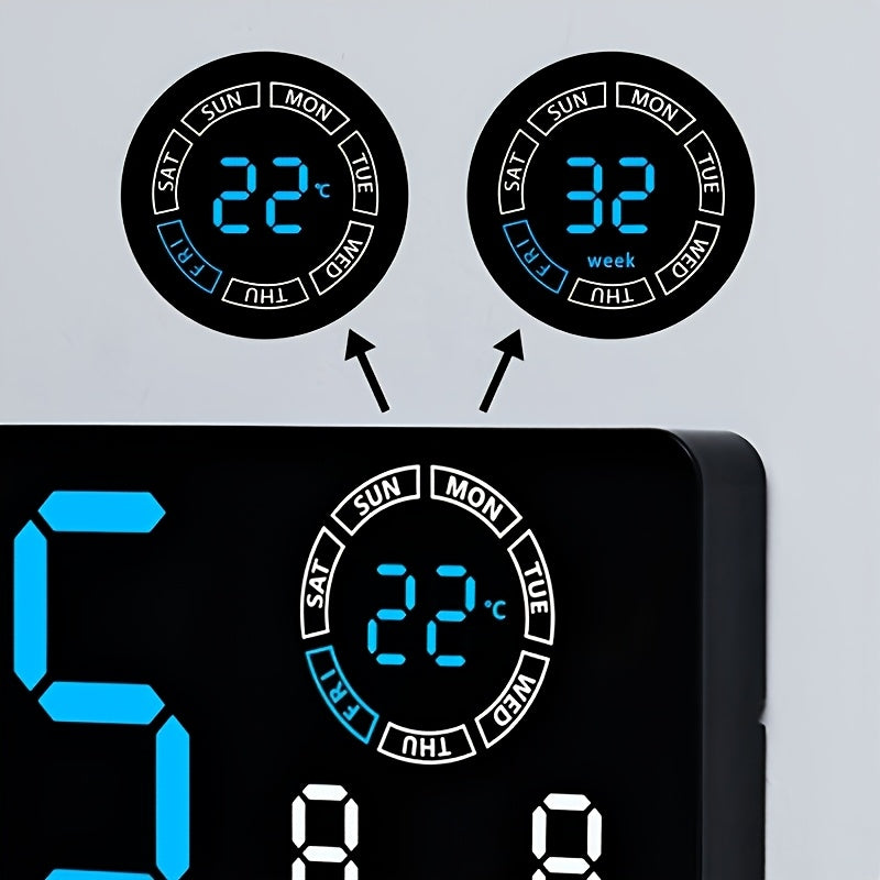Horloge murale silencieuse 39 cm — Couronne des jours LED